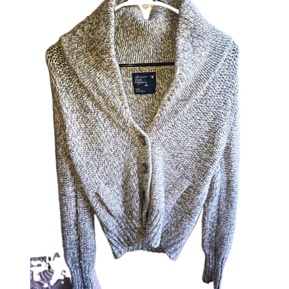 American Eagle Outfitters Cardigan Womens M Gray Knit Button Front